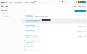 Das Bild zeigt das Aufgabenmanagement in der Heilpraktiker Software appointmed